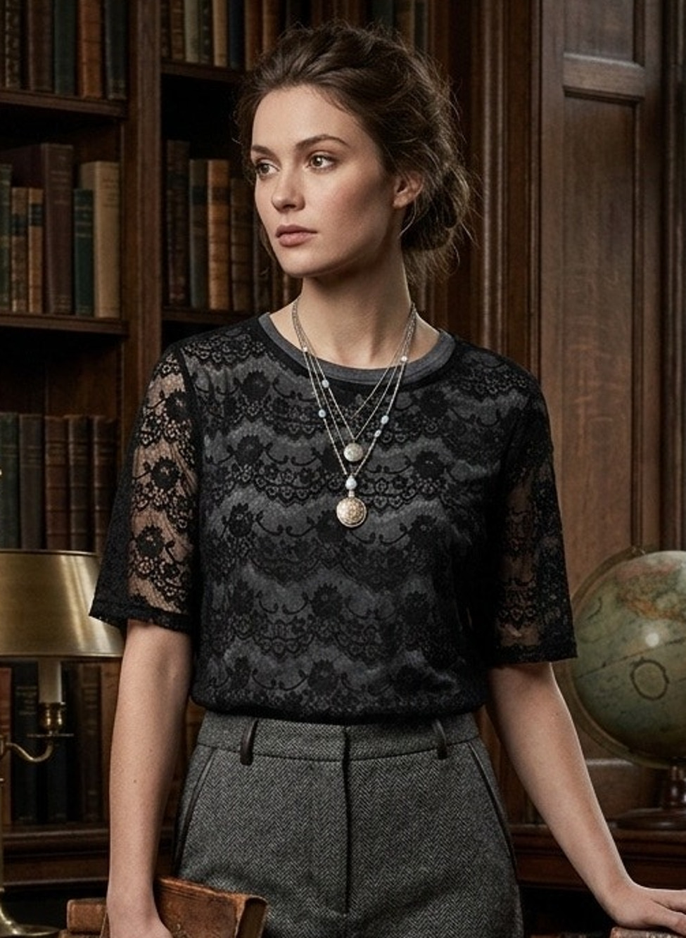 New Directions black lace dark academia whimsigoth blouse